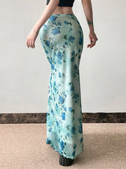 LIZAKOSHT  -  Retro Plaid Print Mesh Long Skirts Preppy Style Slim Fit Y2k Midi Skirt Chic Low Waist Straight Skirt Korean