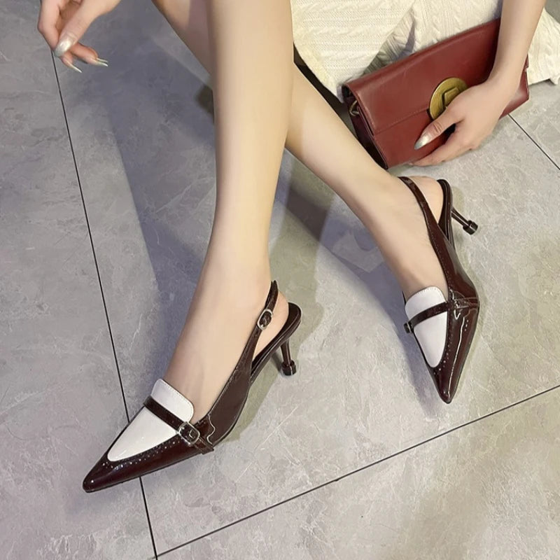 LIZAKOSHT  -  Elegant Kitten Heel Women Sandals Patent Leather Pointed Toe Mules Office Shoes Sexy Slingback Shoes Women Pumps Escarpins Femme
