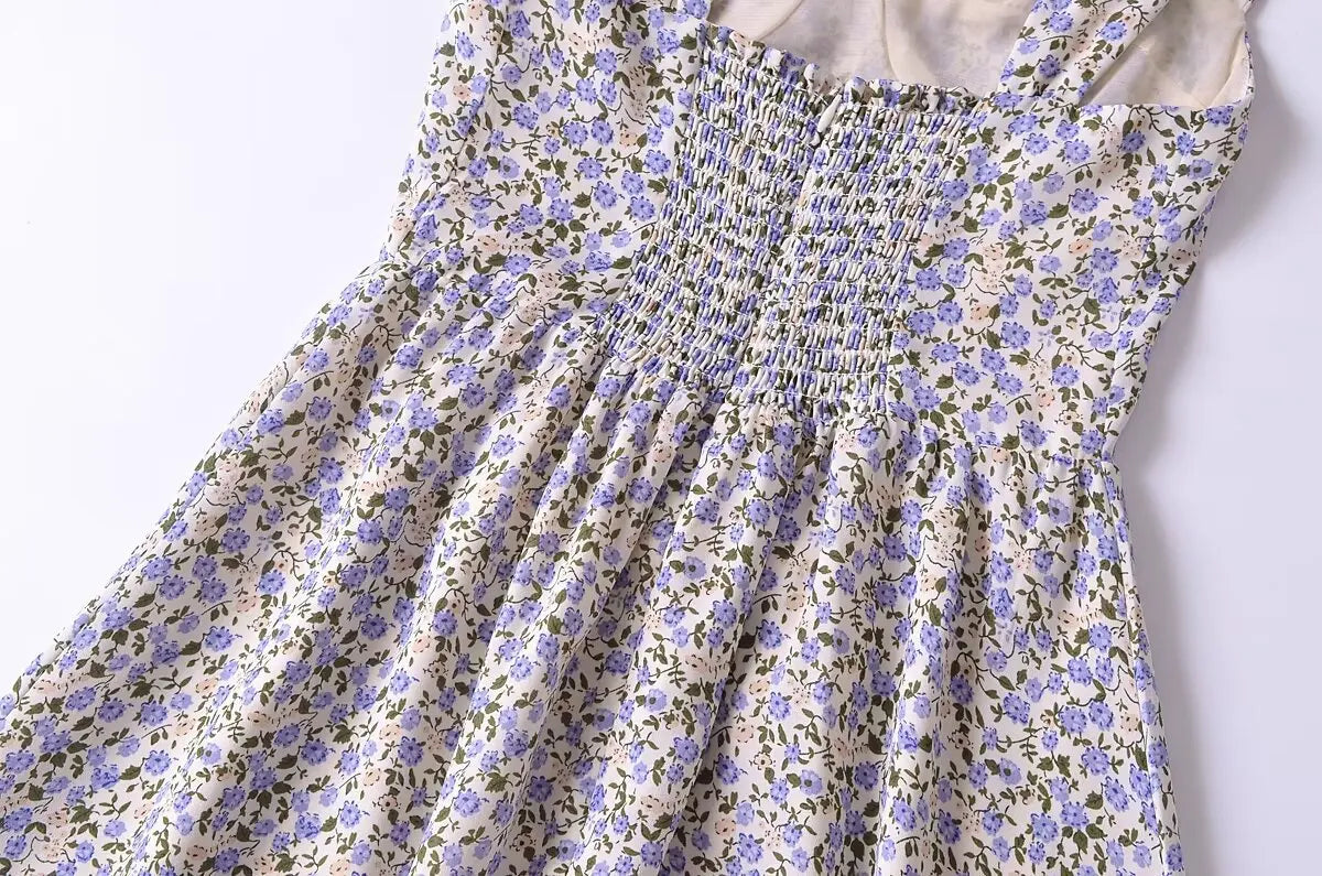 LIZAKOSHT  -  European and American Style Women's New Floral Print Heart-shaped Collar Waist Slim Strap Dress