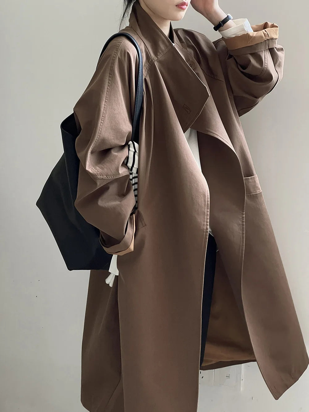 LIZAKOSHT  -  Fashion Minimalism Single Button Trench For Women Lapel Long Sleeve Office Lady Windbreaker Autumn New