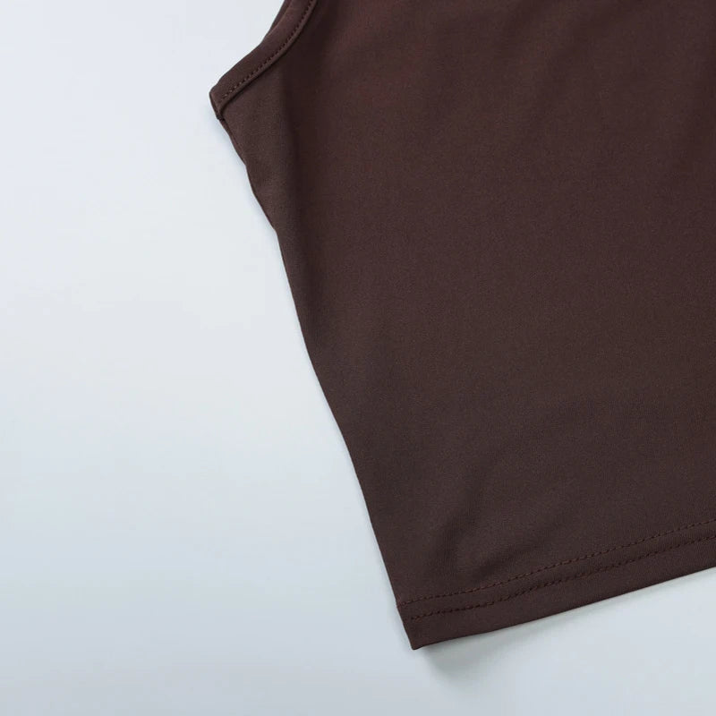 LIZAKOSHT  -  Simple Sexy Solid Color U Neck Camisole Tank Tops+Tight Ruched Long Half Skirts Women Fashion Street Style Two-piece Outfit