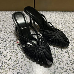 LIZAKOSHT  -  Summer High Heeled Women Modern Sandals Retro Soft Leather Mules Brand Design Black Leisure Hollow Out Lady Party Shoes