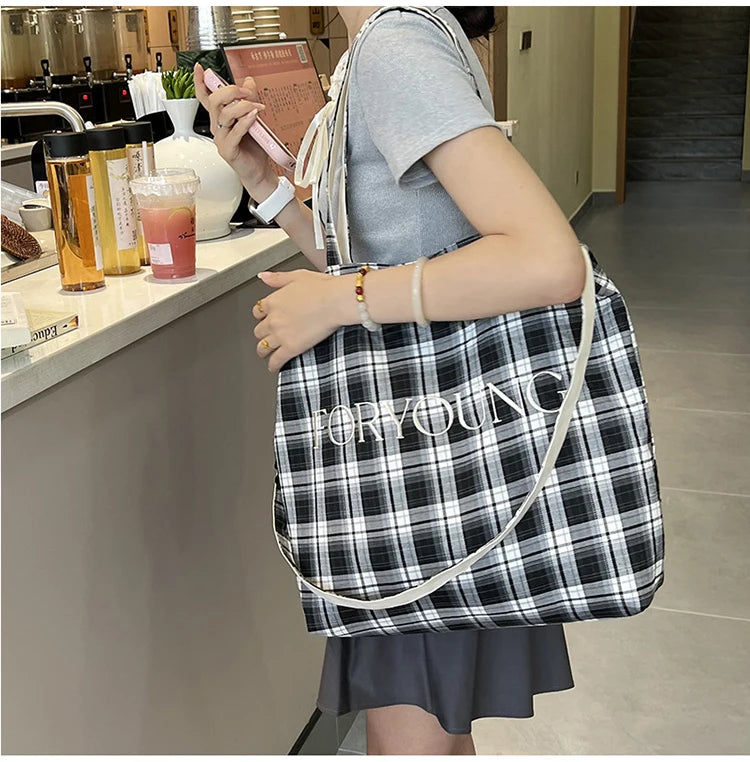 LIZAKOSHT  -  Women's Checkered Shoulder Bag Student Plaid Crossbody Bags Versatile Large Capacity Handbag
