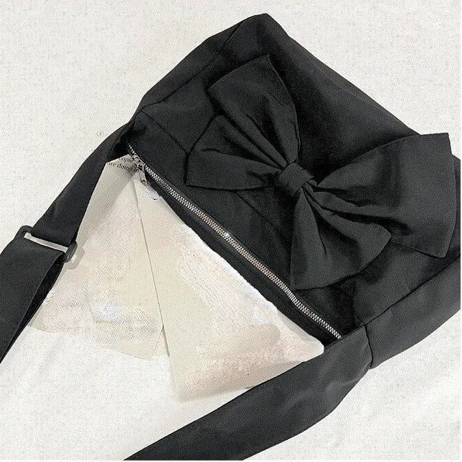 LIZAKOSHT  -  Women New Students All Match Crossbody Bags Y2k Aesthetic Trendy Simple Bow Canvas Bag 2024 Preppy Sweet   Shoulder