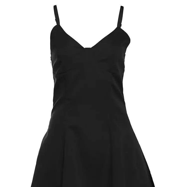 LIZAKOSHT  -  Y2K Sweet Style Dress Women V-Neck Skinny Backless Sleeveless Solid Ruffles Daily Street Fashion Elegant Mini Bodycon
