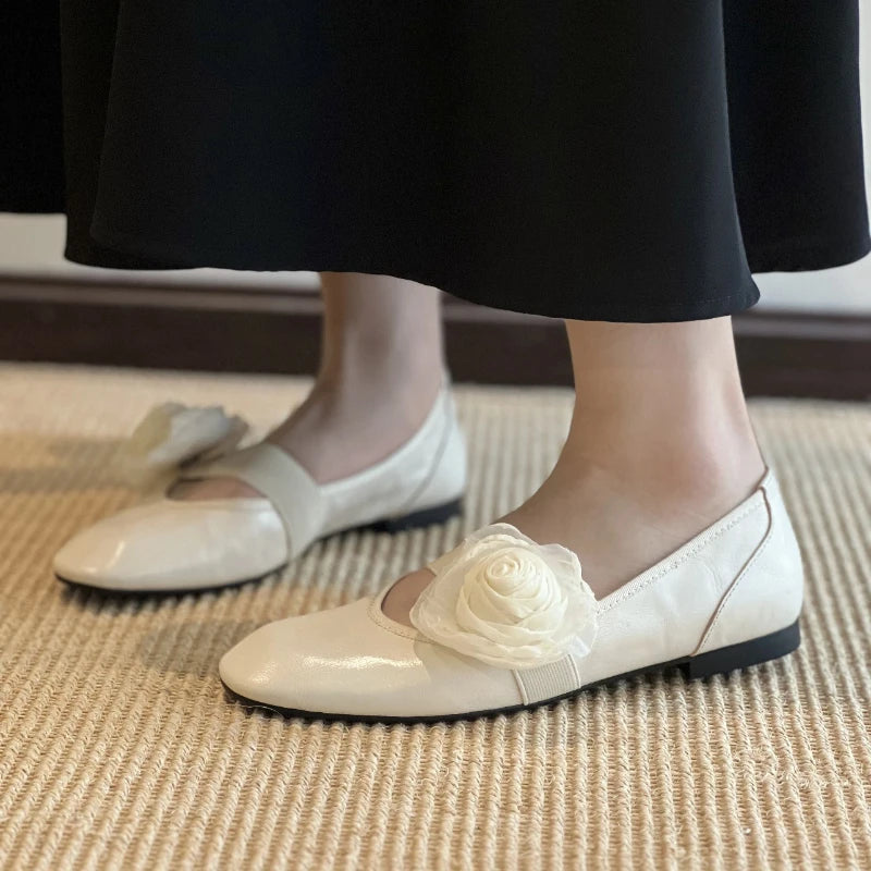 LIZAKOSHT  -  Fashion Flower Decoration Ballet Flats Women Elegant Round Toe Elastic Design Brand Mary Jane Shoes Ladies Comfort Soft Loafers