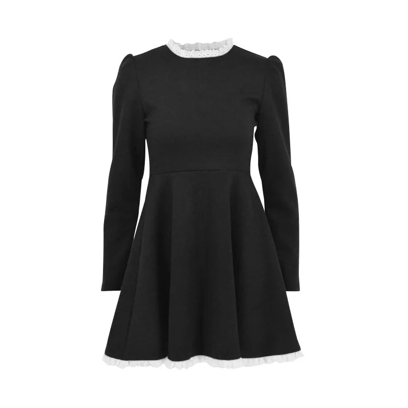 LIZAKOSHT  -  New Autumn Fashion French Streetwear Sexy A-LINE Dress Women Lace Slim Black Dress Female Clubwear Elegant Party Mini Dresses