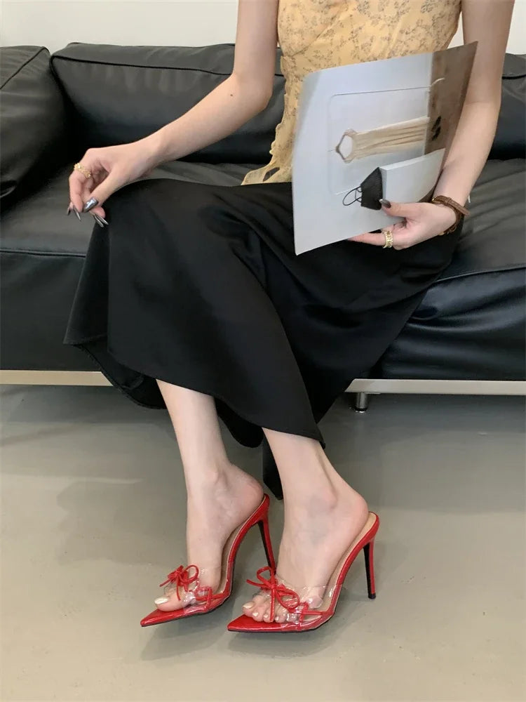 LIZAKOSHT  -  2025 New Summer Street Style PVC Transparent Pointed Toe Women Slipper Sexy Thin Heels Stripper Party Slides Shoes