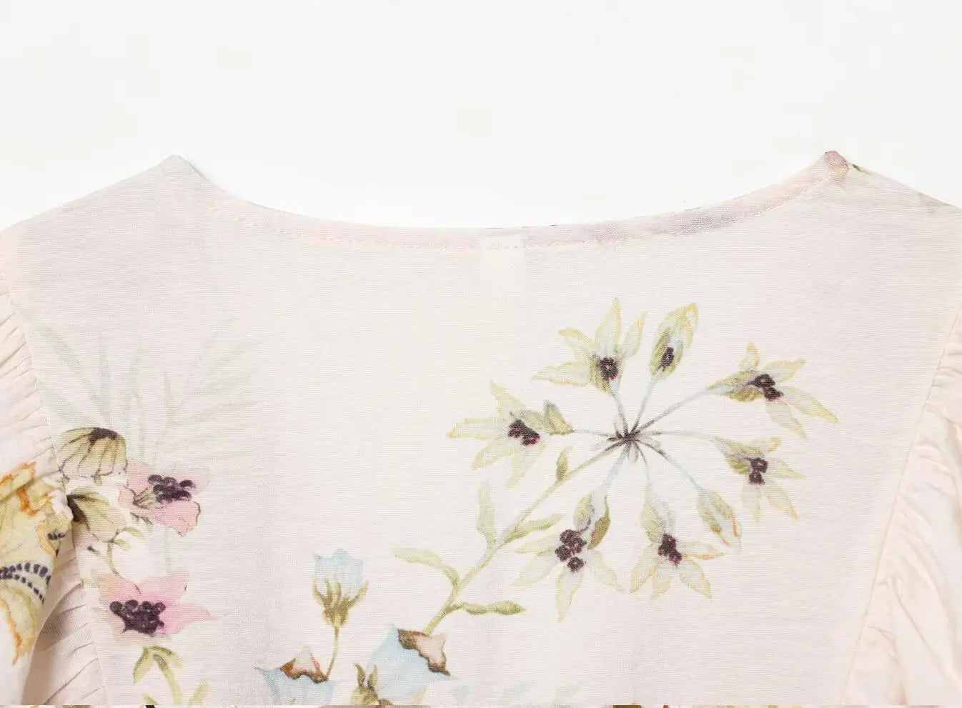 LIZAKOSHT  -  BOHO Light Pink Floral Print Tie Bow Sashes Wrap Shirt Short Women V neck Puff Sleeve Wood ears Waist Kimono Blouse Holiday Cape