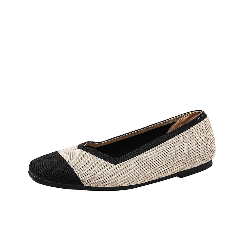 LIZAKOSHT  -  Women Spring Summer Comfort Fashion Knitting Fly Line Flat Shoes Luxury Shallow Mouth Square Toe Soft Sole Single Shoes