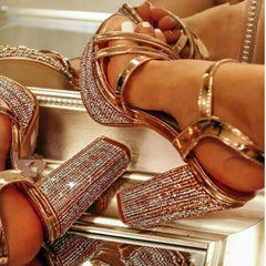 LIZAKOSHT  -   Crystal Rhinestone Platform Thick High Heel Women Sandals Sexy Peep Toe Ankle Buckle Strap Party Gladiator Shoes