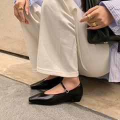 LIZAKOSHT  -  Fashion Women's Shoes New High Quality Genuine Leather Shoes Simple Square Head Low Heel Women's Heel Shoes