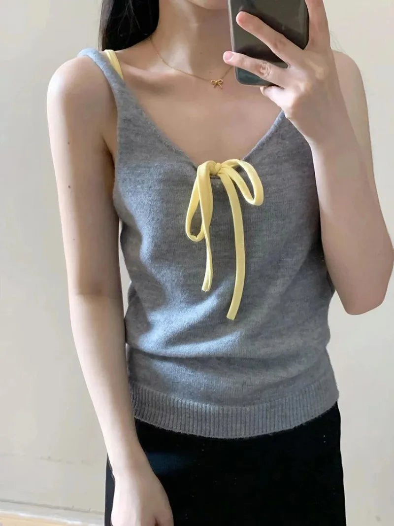 LIZAKOSHT  -  Korean Sweet Solid Color Sleeveless Cami Fashion Sheath Tanks Top 2025 Summer Women Y2k Slim Fit Crop Top Female Knitted Vest