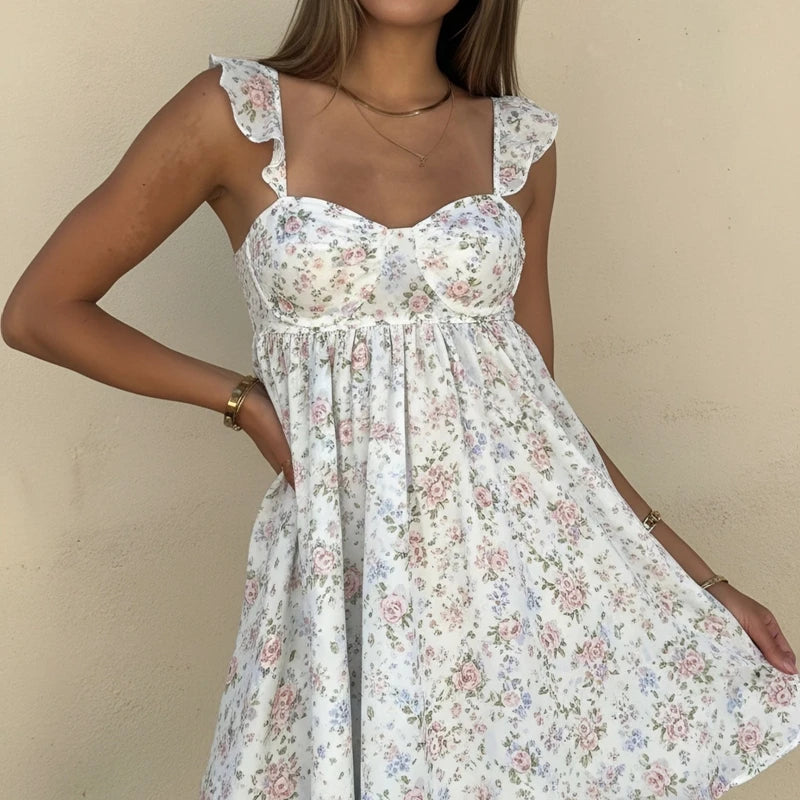 LIZAKOSHT  -  Women Cute Babydoll Mini Dress Boho Beach Ruffle Strap Maternity Dresses Fairycore Y2K Teens Flowy Short Sundress