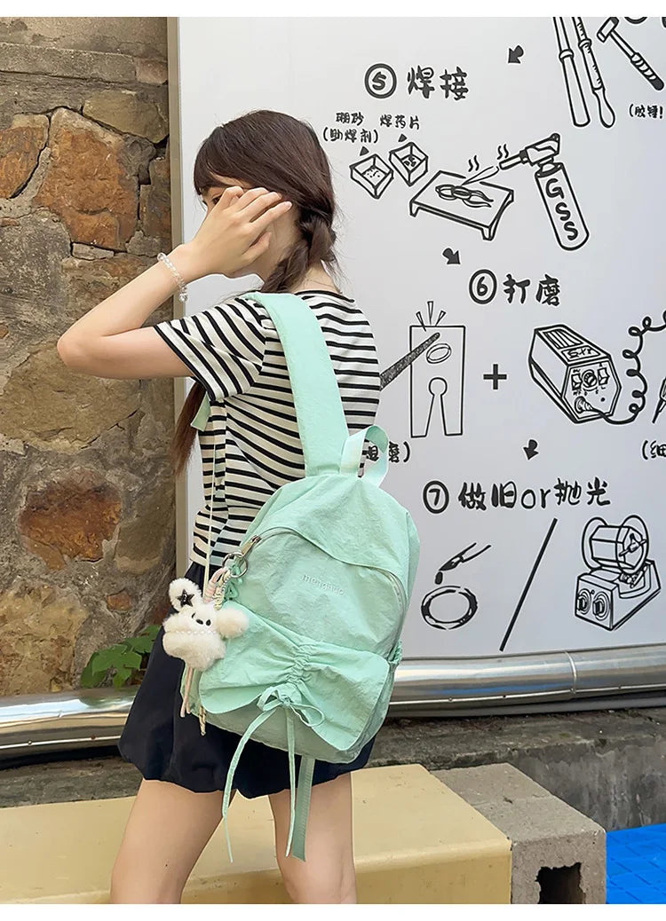 LIZAKOSHT  -  Junior High School Girl Backpack Summer New College Style Bow School Backpack Fashion Candy Colored Pleated Backpack School Bag