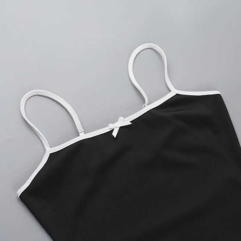 LIZAKOSHT  -  Color-Block Bow Spaghetti Strap Mini Dress Slim A-Line Summer Dress For Women Chic Summer Fashion Casual Outings