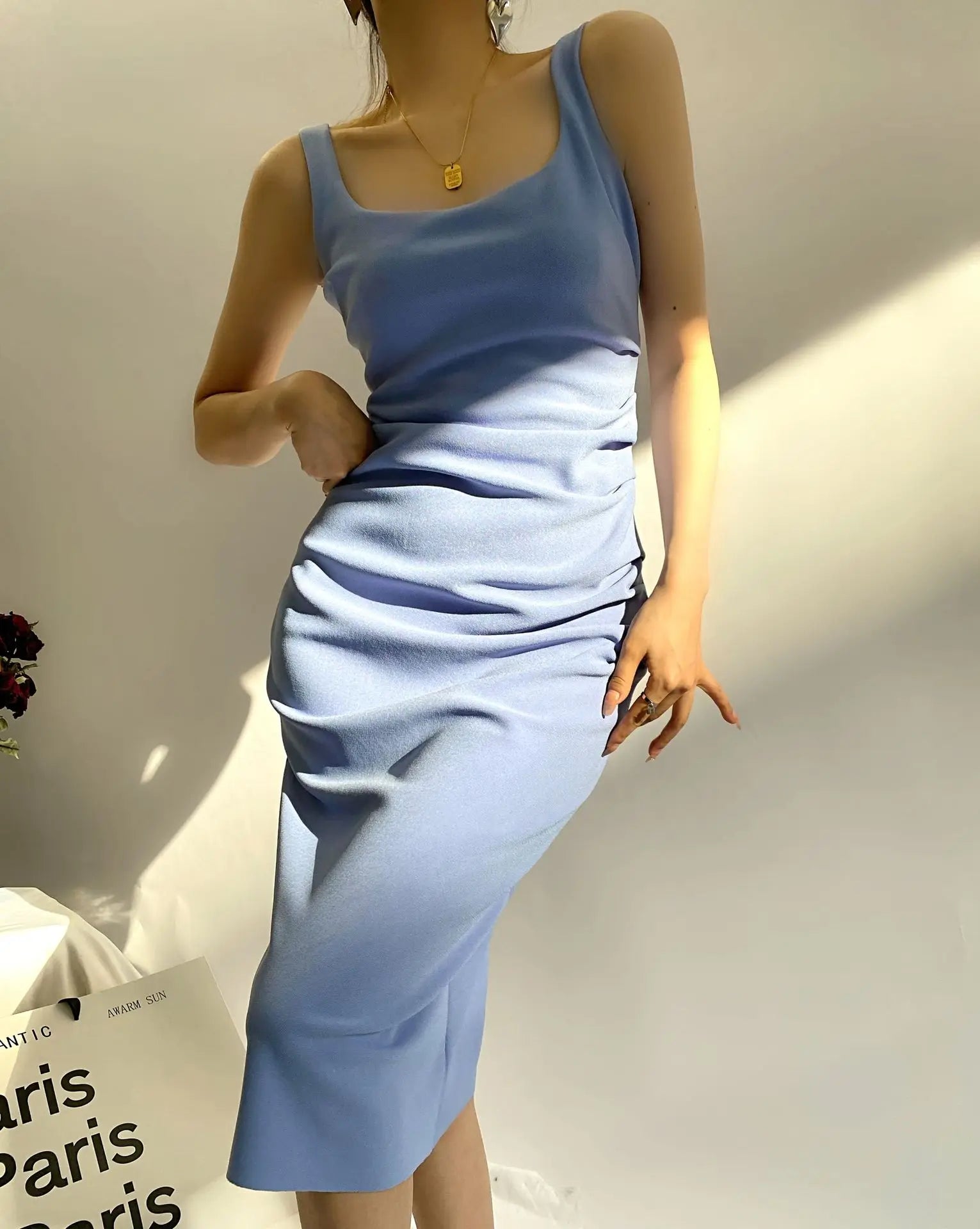 LIZAKOSHT  -  Summer New European and American Sexy Design Sense Word Collar Hem Split Dress Women's Dress