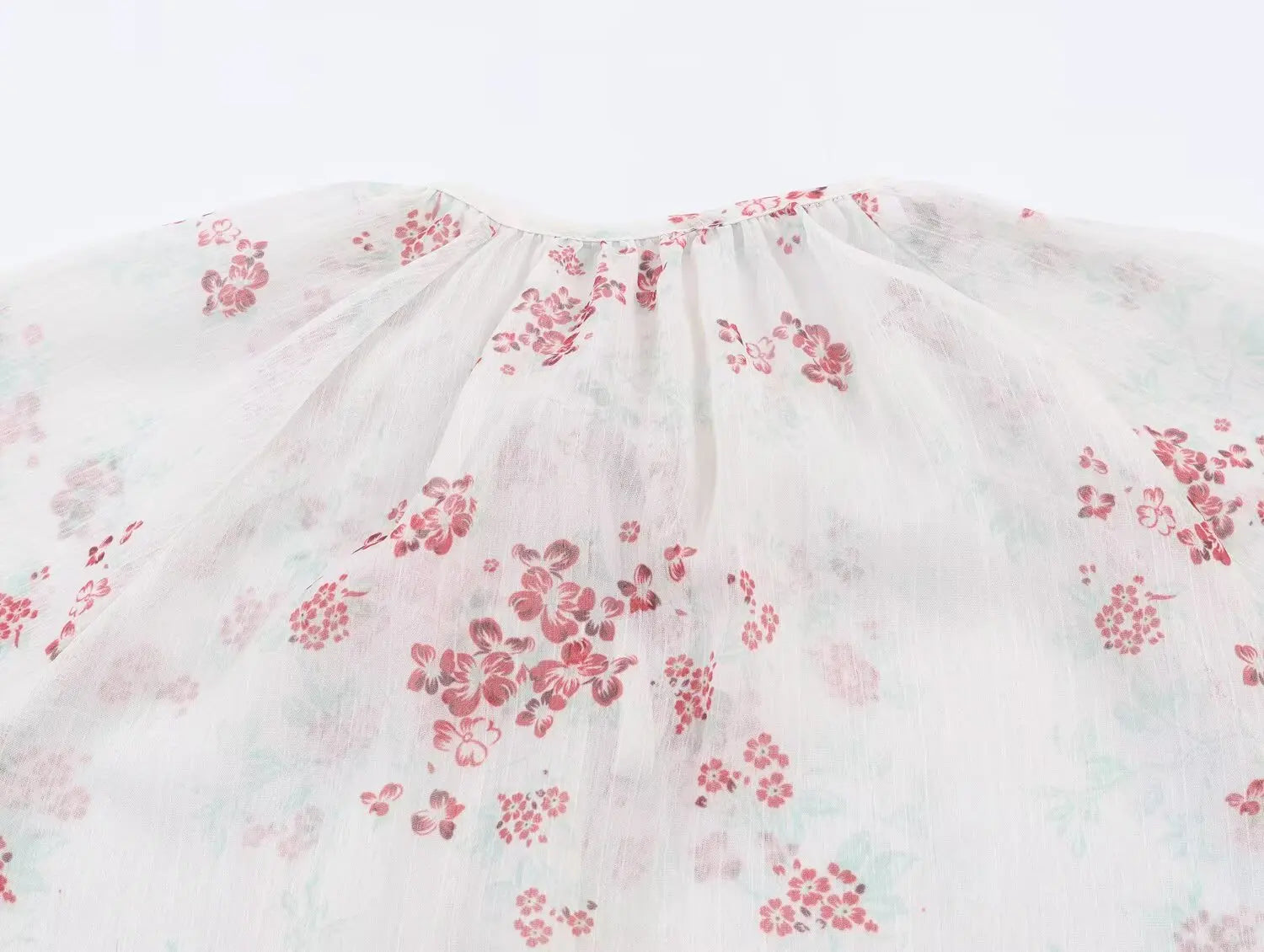 LIZAKOSHT  -  Spring Summer White Pink Floral Print Flare Cuff Long Sleeve Pullover Shirt Women Bow O Collar Loose Short Blouses Femme Tops