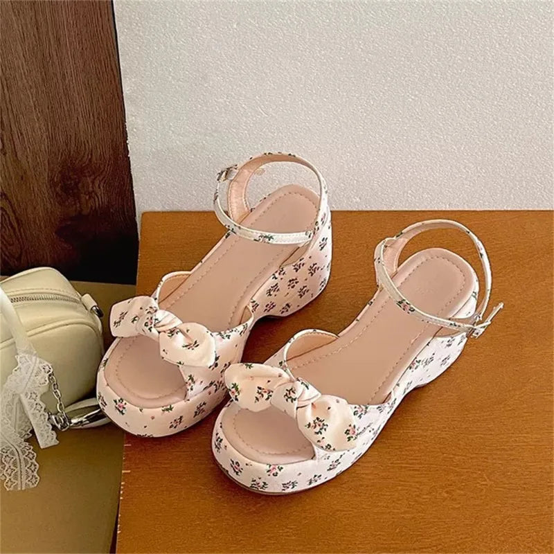 LIZAKOSHT  -  New Summer Women Floral Platform Thick Bottom Sandals Fashion Open Toe Party Dress Shoes Street Style Wedges Heels Sandalias