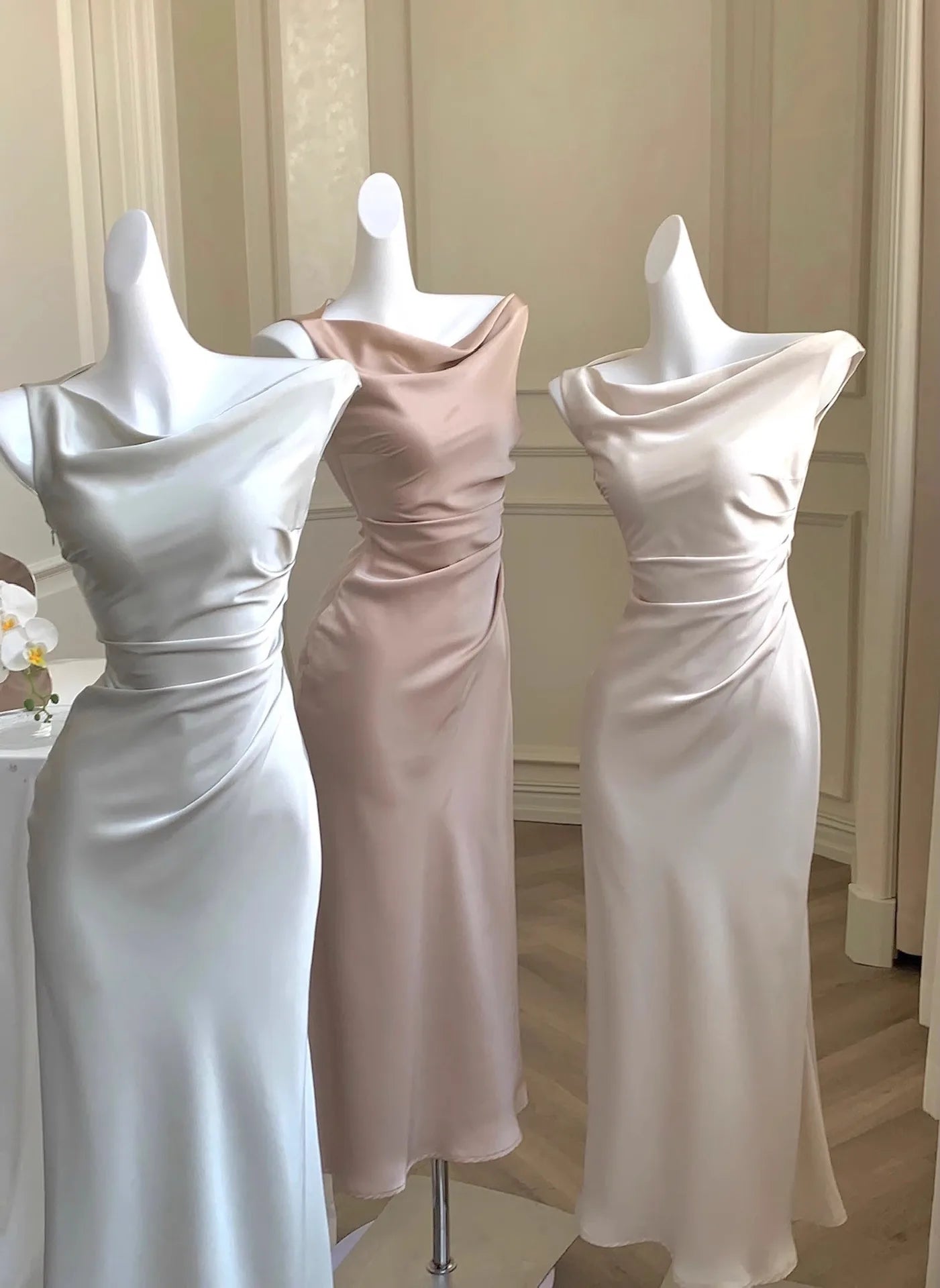 LIZAKOSHT  -  French Temperament Satin Dress New Summer Oblique Shoulder Sling Collar Fishtail Skirt for Women