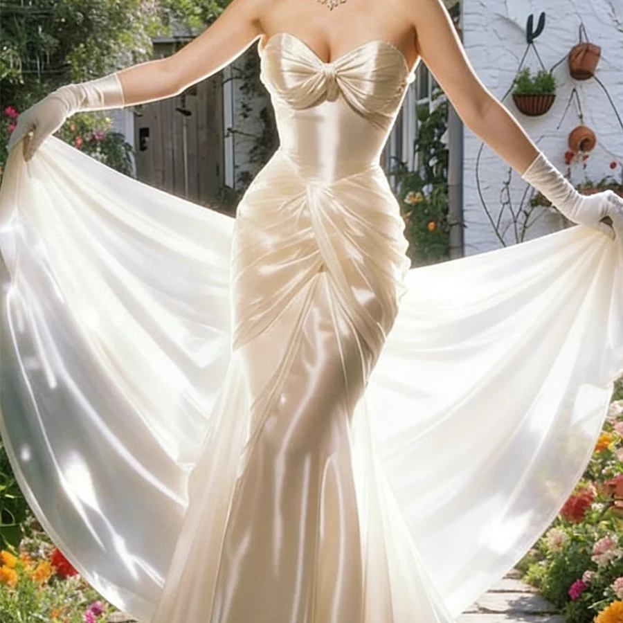 LIZAKOSHT  -  Elegant V-Neck Ruched Sleeveless Mermaid Formal Evening Dresses Birthday Party Prom Gowns Customized