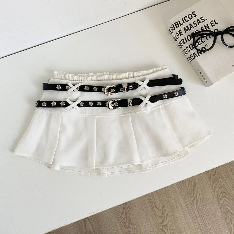 LIZAKOSHT  -  Aesthetic Designer Low-waisted Pink Plaid Short Skirt Women Hot Girl Y2k Double Belt Package Hip Thin Bouffant Skirts Outfits