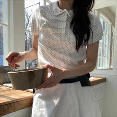 LIZAKOSHT  -  Y2k Clothes Polka Dot T Shirt For Women Folds Spring Summer Vintage Ropa De Mujer Korean Fashion Puff Sleeve Tees