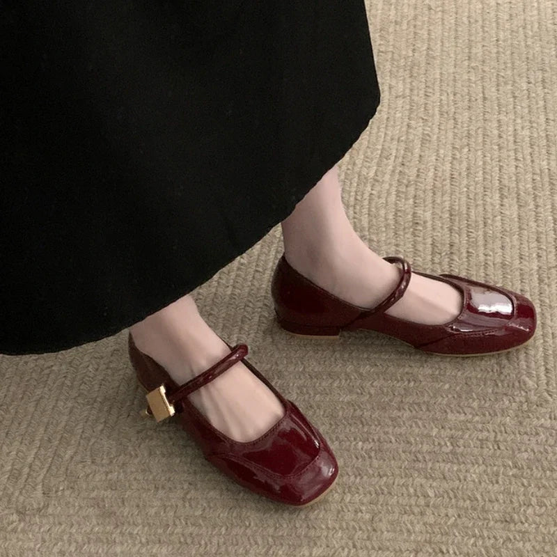 LIZAKOSHT  -  Patent Leather Mary Jane Shoes for Women New Fashion Mid Heel Dress Shoes Women Soft Sole Comfy Red Ballet Shoes Zapatos Mujer