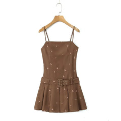LIZAKOSHT  -  New French sexy spice girl fashion temperament pleated floral sling jumpsuit skirt