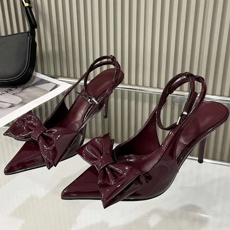 LIZAKOSHT  -  Brand Design High Heels Sandals for Women Sexy Red Pointed Party Dress Shoes Sizes 36-43 Ankle Strap Bow Slingbacks Shoes Female