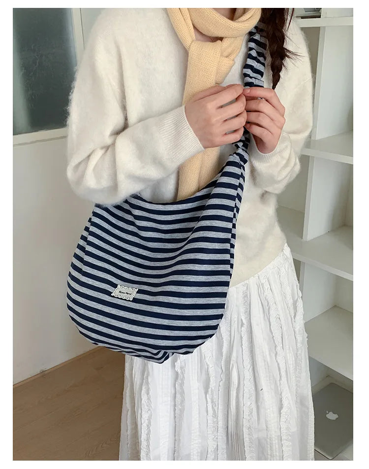 LIZAKOSHT  -  New Fashion Striped Commuter Bag Large Capacity Women's Simple Underarm Ladies Single Shoulder Bag Urban Minimalist Style