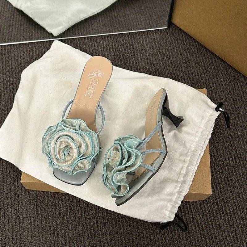 LIZAKOSHT  -   Designer Luxury Summer Flower Women High Heel Slippers Outdoor Open Toe Slides Shoes Ladies Ladies Elegant Dress Sandalias