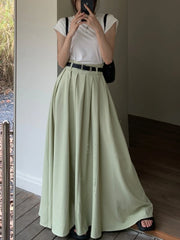 LIZAKOSHT  -  100% Cotton Long Skirts Womens Maxi Skirt Korean Style Lolita High Waist Pockets Design Pleated Skirts With Belt
