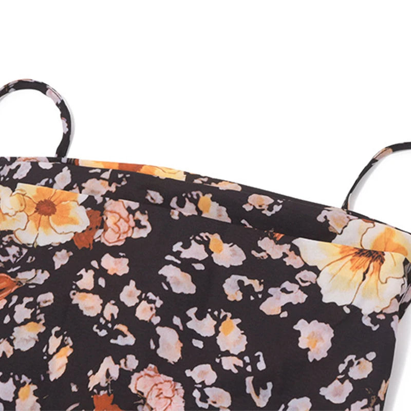 LIZAKOSHT  -  Vintage Romantic Floral Suspender Dresses Holiday Charming Sleeveless Backless Lace-up Hollow Bodycon Pleated Maxi Sundress