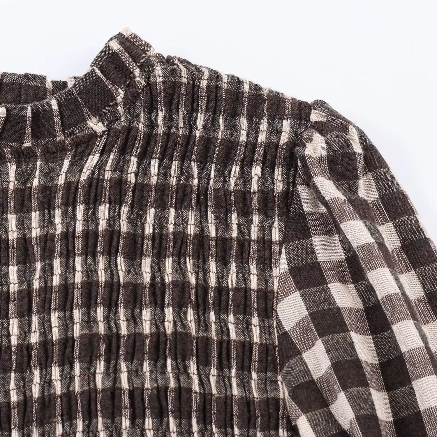 LIZAKOSHT  -  Elastic Ruffles Plaid Shirts Women Causal O-neck Long Sleeve Slim Blouses Tops 2026 Spring New In Female Chic Cute Shirts Cloth