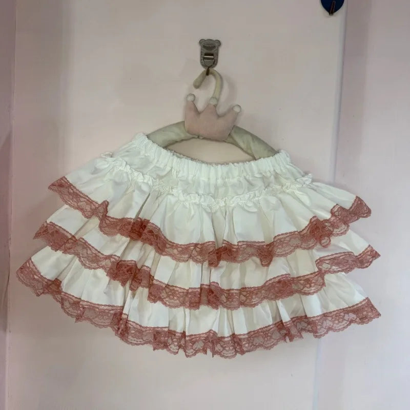 LIZAKOSHT  -  Lace Ruffles Mini Skirts Japanese Style Y2k Clothes Spring Autumn Women Skirt Sexy Vintage High Waist Ropa Mujer