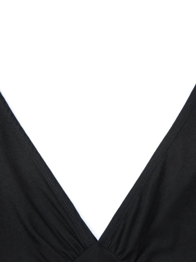 LIZAKOSHT  -  Summer Deep V-neck Backless Solid Short Dress Streetwear Y2K Women's Half Sleeve High Waist A-line Holiday Dresses