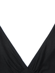 LIZAKOSHT  -  Summer Deep V-neck Backless Solid Short Dress Streetwear Y2K Women's Half Sleeve High Waist A-line Holiday Dresses