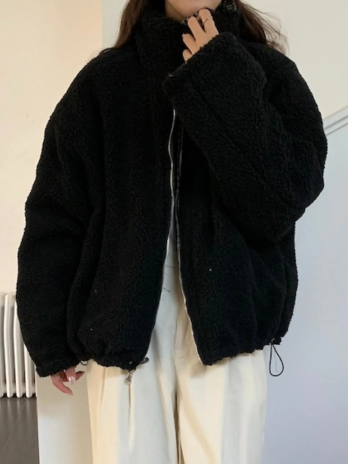 LIZAKOSHT  -  Retro Winter Cotton Jaet Women's Loose Long Sve Stand Collar Cheered Warm Coat Casual Versatile Two-Sided Wear