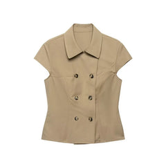 LIZAKOSHT  -  New Temperament Turn Down Collar Women Vest Harajuku Punk Double Breasted Summer High Street Camis Y2k Slim Fit Casual Clothes