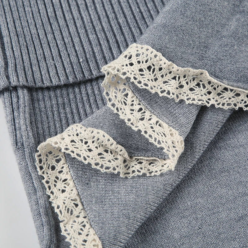 LIZAKOSHT  -  Sweetown Simple Casual Solid Lace Trim Bow Women’s Mini Short Knitted Fashion All-Match Sweet Cute Short