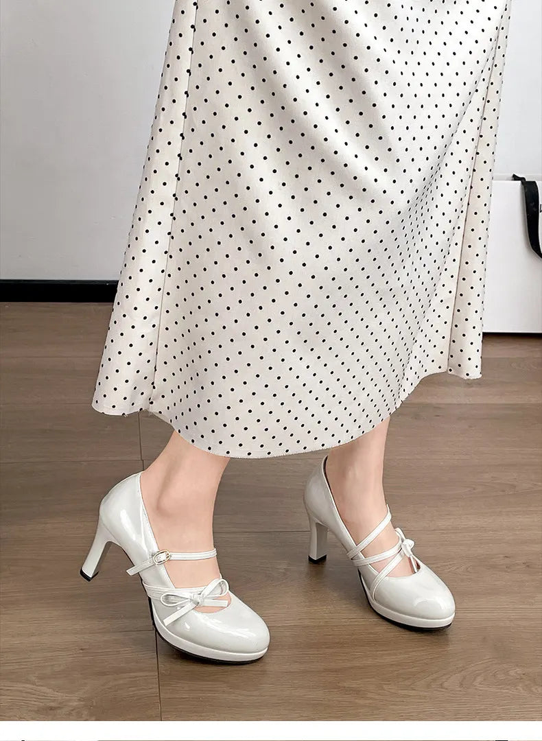 LIZAKOSHT  -  Platform Thick Heel Women JK Mary Jane Shoes Fashion Banquet Party Pumps New Spring Women's Butterfly-knot Dress Leather Shoes