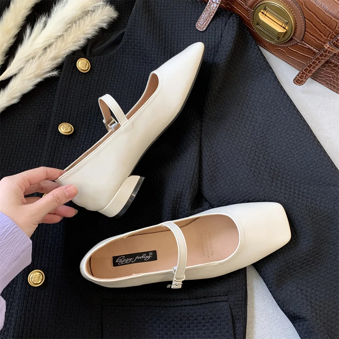 LIZAKOSHT  -  Strap Women flats square toe silver leather loafers shoes for women ladies mary janes shoes thick heel zapatos mujer
