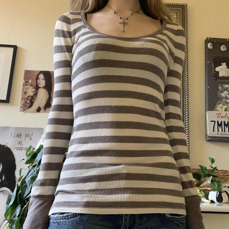 LIZAKOSHT  -  E-girl Emo Mall Goth T-shirt Y2k Aesthetic Long Sleeve Round Neck Pullovers Tees Cottage Cyber Grunge Sweats Tops Autumn Clothes