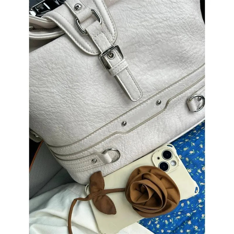 LIZAKOSHT  -  Harajuku White Bucket Bag Purse Women Hot Girls Leather Soft Casual Crossbody Bags Ladies Vintage Shoulder Messenger Bag