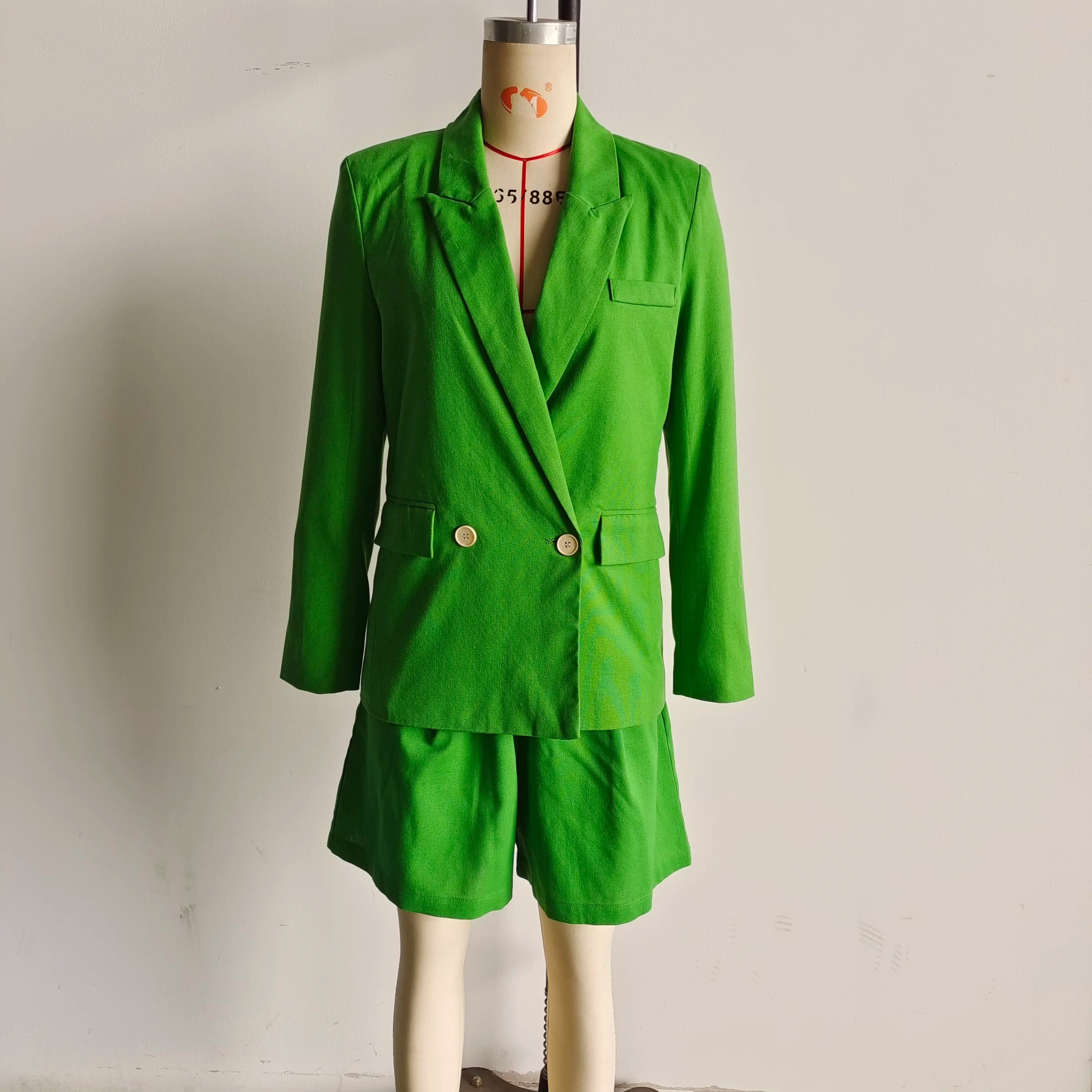 LIZAKOSHT  -  2025Solid Color Casual Two-piece Ladies Matching Suit Long Sleeve Suit Jacket Shorts Office Ladies Elegant Business Suit