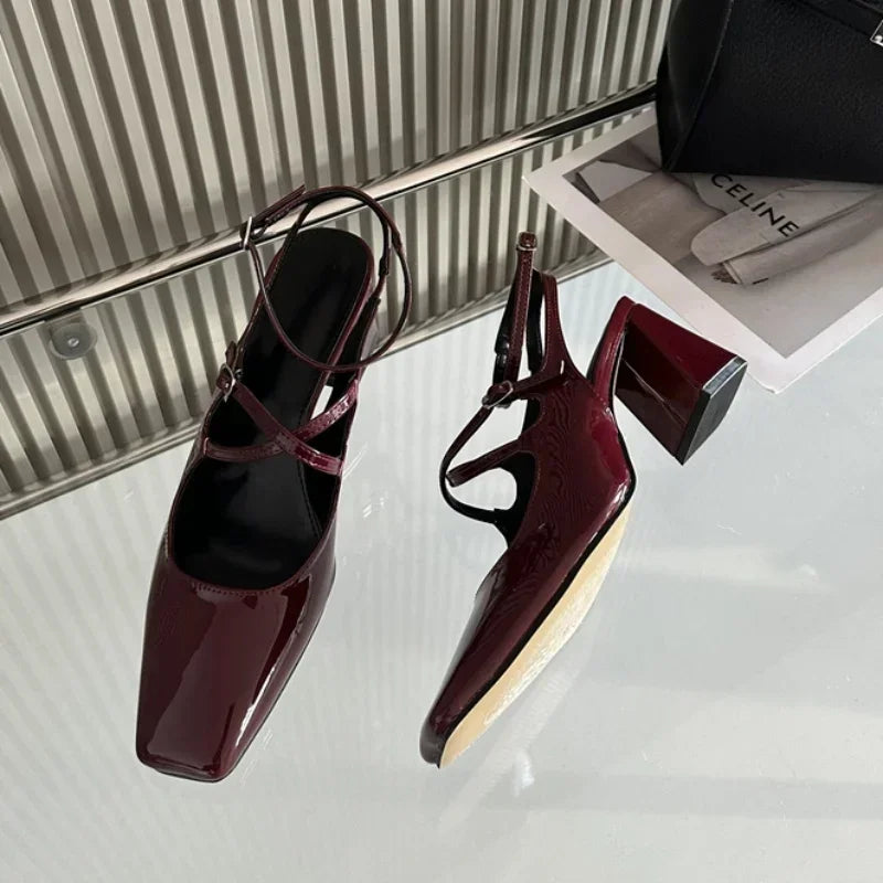 LIZAKOSHT  -  Fashion Fashion Mary Jane Shoes Women Retro Elegance Chunky Slingback Shoes Belt Buckle Leopard Print High Heeled Sandals Women