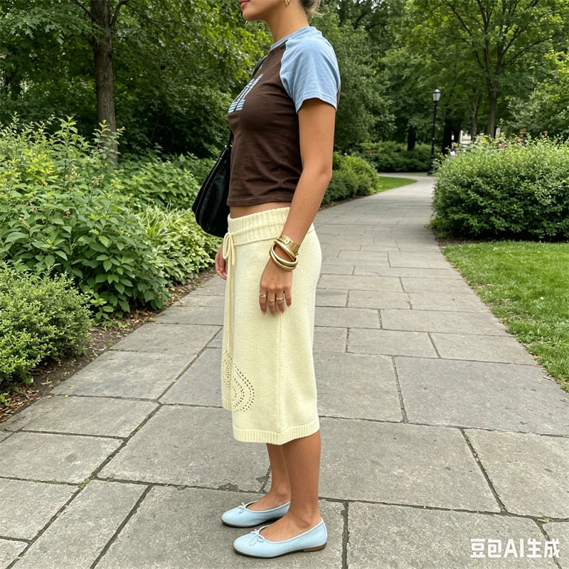 LIZAKOSHT  -  Women Y2k Drawstring Waist Knit Culottes Shorts Hollow Out Eyelet Floral Loose Wide Leg Mid Calf Capri Pants Loungewear Bottoms