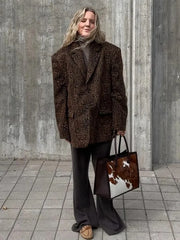 LIZAKOSHT  -  Leopard Turn-down Collar Coats Women Single-Breasted Long Sleeved Jackets For Woman Autumn Winter Office Vintage Outwears