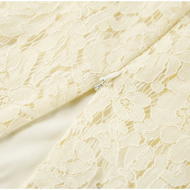 LIZAKOSHT  -  Elegant Flower Lace Women Skirt Solid Color Casual Hollow Out Women Long Skirts New Summer Fashion Retro Beach Ladies Skirts